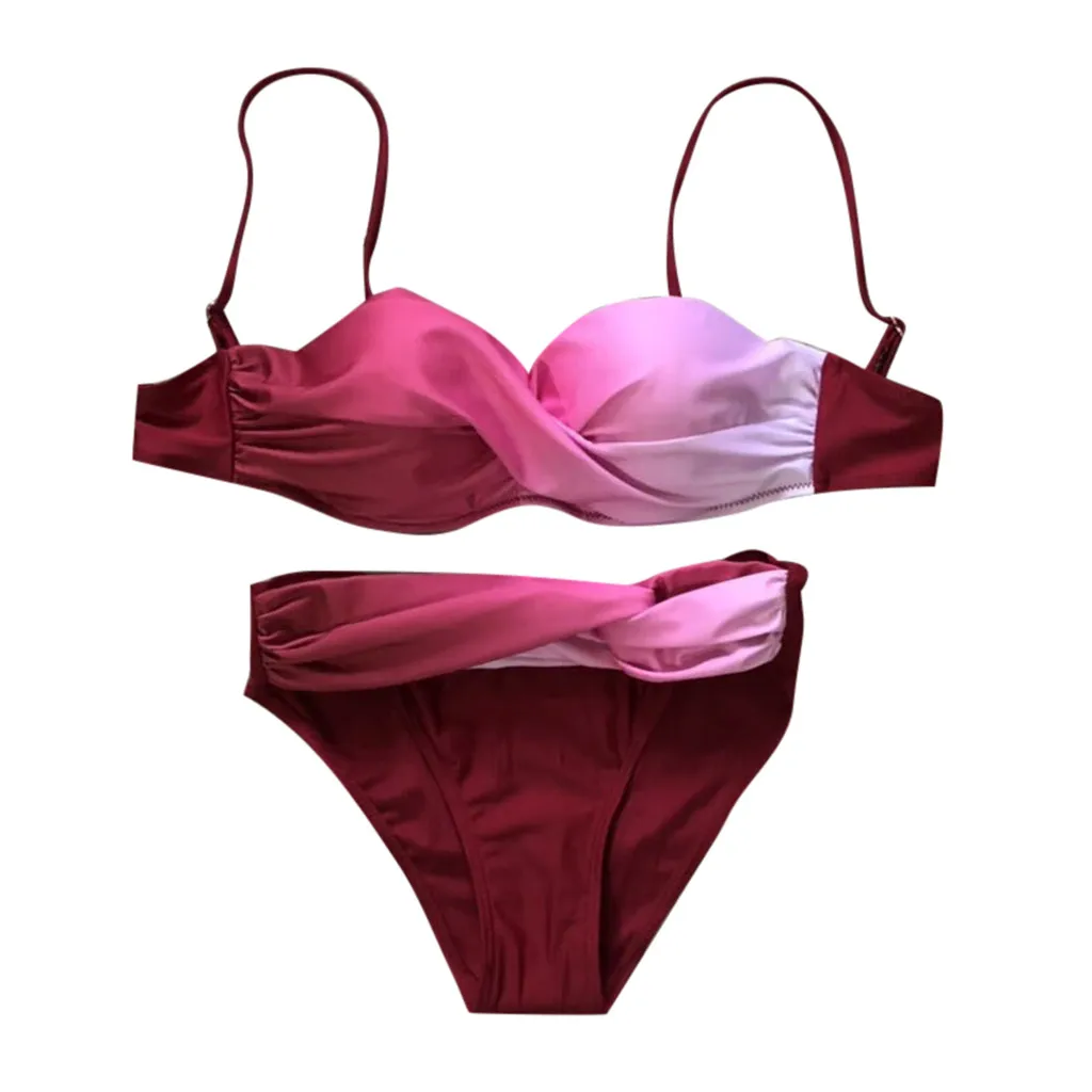 Hot Pink Бикини, пуш-ап, 2 шт., купальник для женщин, купальник, пляжная одежда, градиентный принт, бикини, купальник для женщин, maillot de bain femme - Цвет: Hot Pink