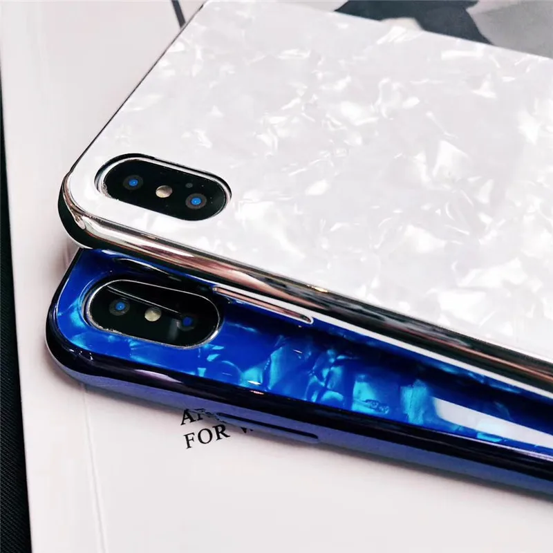Fashion Tempered Glass Conch Shell Phone Case For iPhone X 6 6s 7 8 Plus Glossy Hard Back Soft Edge Shockproof Protect |