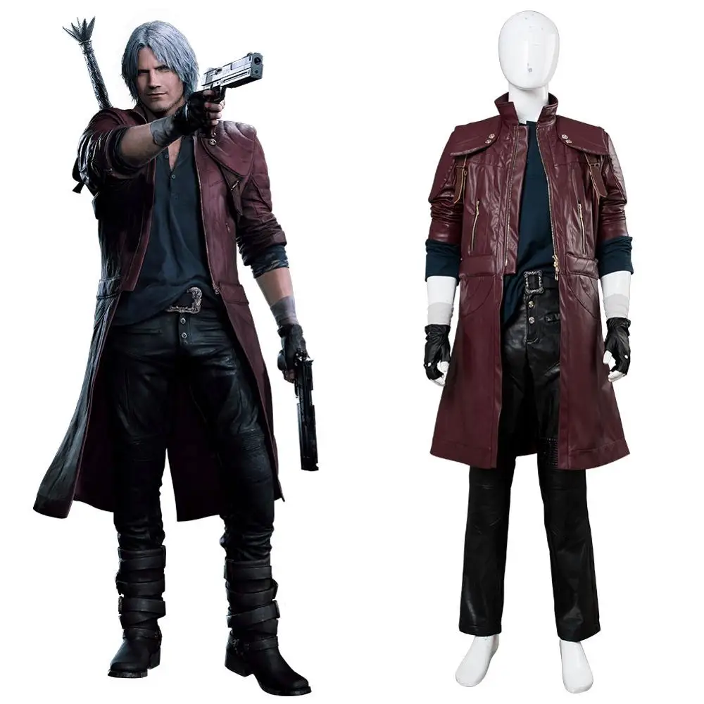 DMC 5 Данте возраста Косплэй костюм наряд кожаная карнавальные костюмы на Хэллоуин