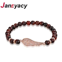 janeyacy new design natural stone tiger eye bracelet ladies fashion 6mm beads women bracelet 4 color punk wind wings bracelet