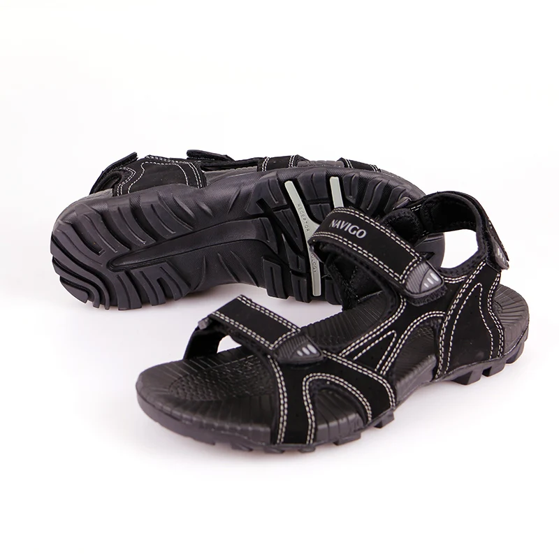 NAVIGO Men Leather Sandals Rubber Sole Summer Casual Shoes Sandal Mens Plus Size 12 Black Color | Обувь