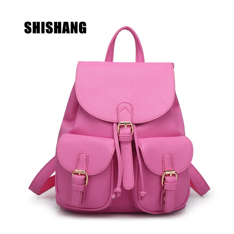 SHISHANG women backpack Senior PU Korean fashion solid color soft surface schoolbag shoulder bag mochila 5 colors | Багаж и сумки