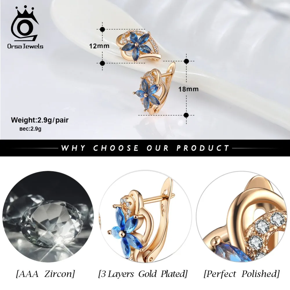 ORSA JEWELS роскошные золотые женские серьги-гвоздики 4 цвета в форме цветка AAA кубический циркон доступны вечерние ювелирные изделия OME57