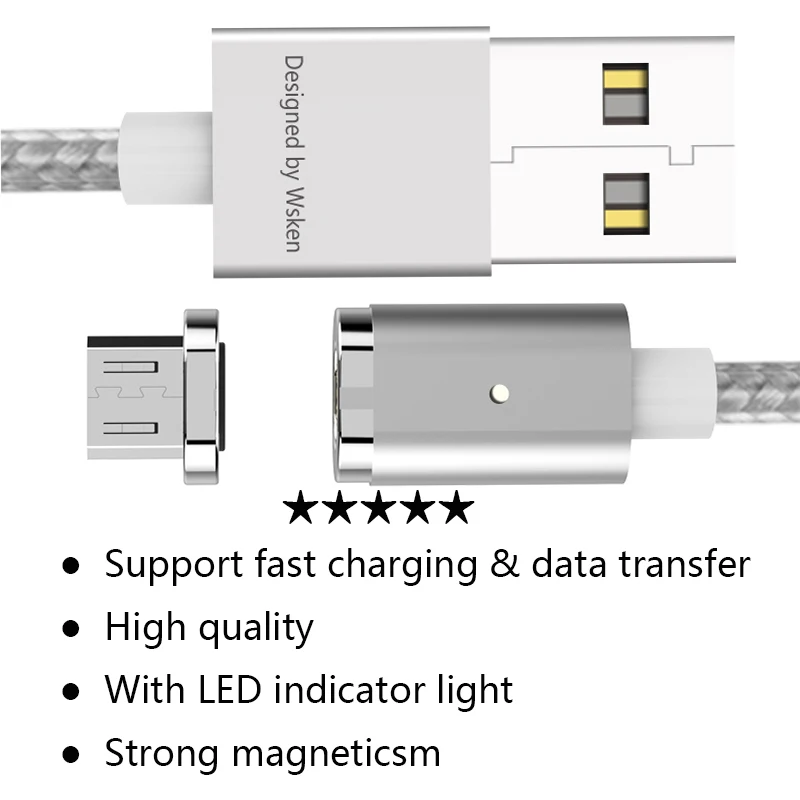 Магнитный зарядный кабель WSKEN Mini 2 USB Type C Micro для быстрой зарядки Samsung galaxy S9 S8 Huawei