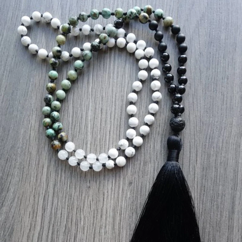 108 Mala ожерелья Африканское Ожерелье T-urquoise белое ожерелье Howlite бусы в стиле бохо с