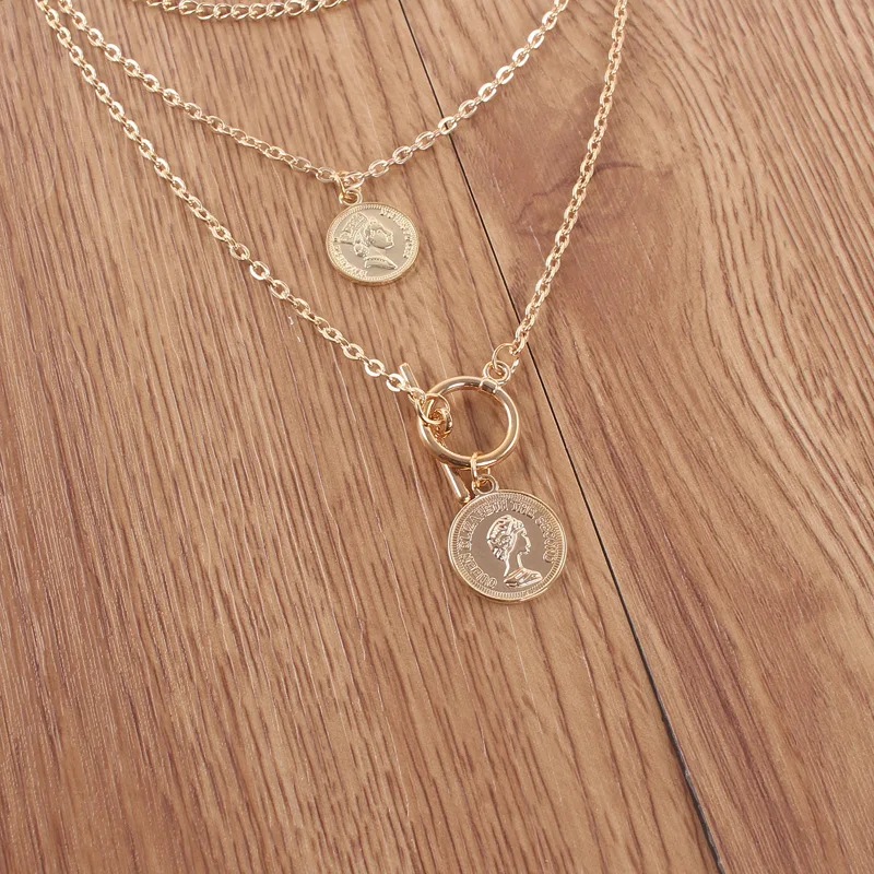 3 шт./компл. женское ожерелье в стиле ретро монета с портретом геометрическим