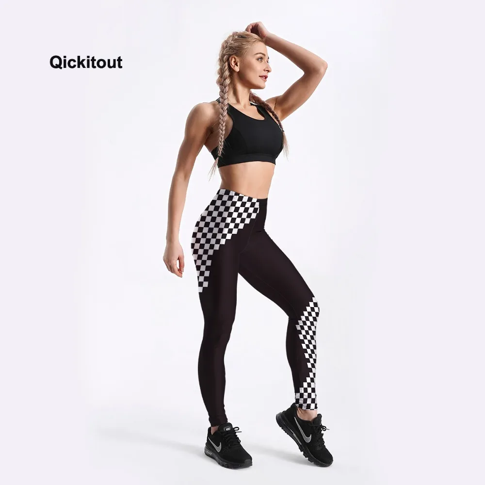 Qickitout Summer Style in Women Leggings Black&White Contrast Color Design Leggings Mid Waist Pants Slim Trousers Drop Shipping