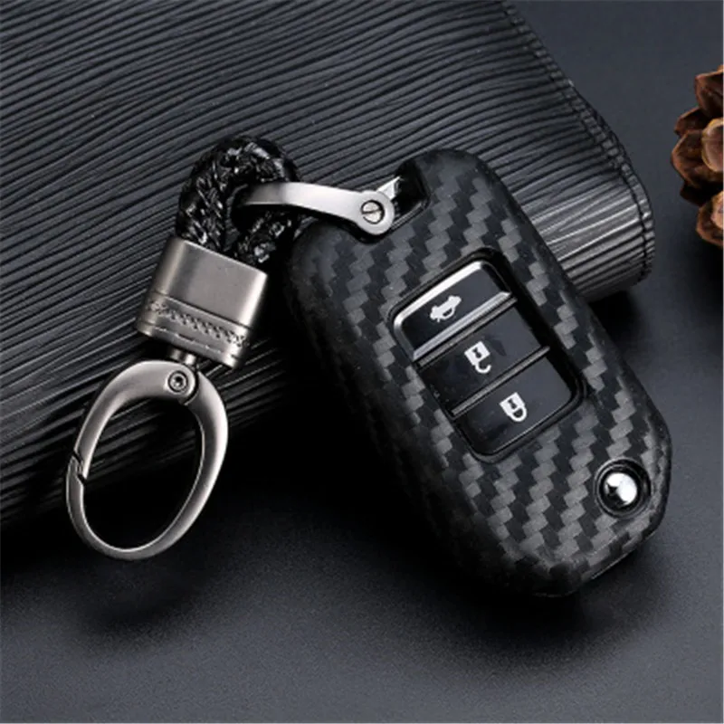 

Carbon Fiber Silicone Car Key Case Foding Flid Keychain Remote Cover for Honda 2016 2017 CRV Pilot Accord Civic key wallet
