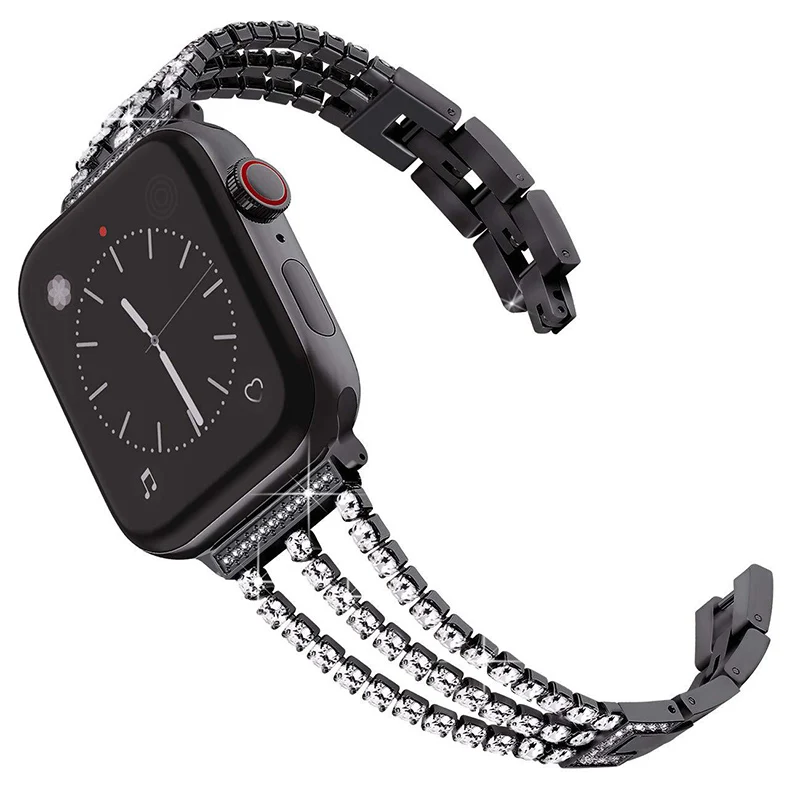 Для Apple Watch Band 42 мм 38 мм, 40 мм 44 мм рифленая нержавеющая сталь iWatch ремешок Замена для Apple Watch Series 1 2 3 4 - Цвет ремешка: black