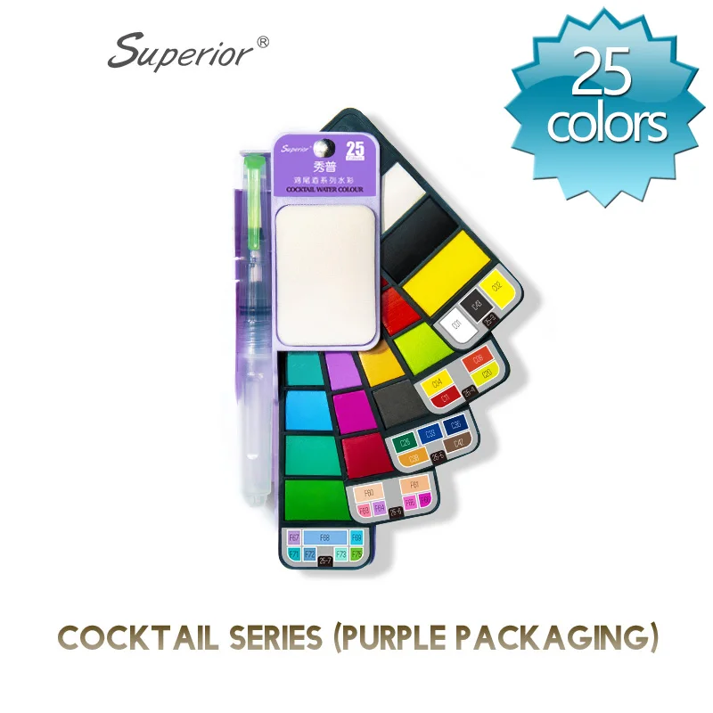 25 colors (purple) Превосходный Набор цветных красок с кистью для воды, складная ручка для путешествий, водный цвет, пигмент, Прямая поставка - Цвет: 25 colors (purple)