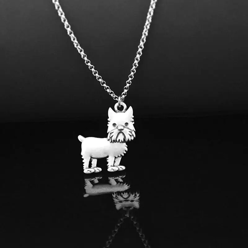 Retro Silver Color Stainless Steel Long Chains Colar Brussels Griffon Pendant Necklace Women Dog Charm Necklaces For Girls Gifts | Украшения