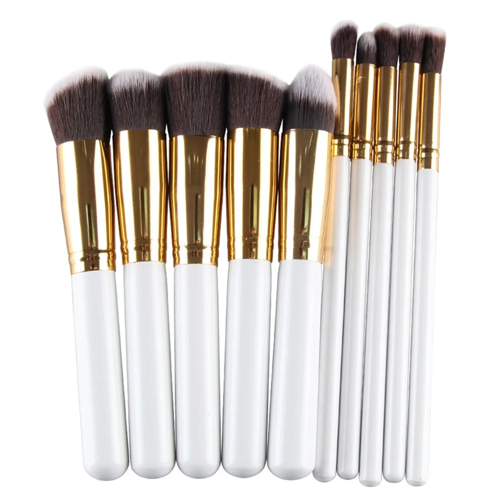 White golden MAANGE Pro 10 шт. макияж кисти набор основа кисти для румян кисти для теней, лица женщины красота макияж Косметические средства инструменты - Handle Color: White golden