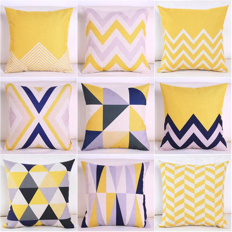 

2018 NEW Nordic Yellow Geometric Cotton Linen Cushion Cover Modern Minimalist Fashion Cushion Pillow Decorative For Car Sofa