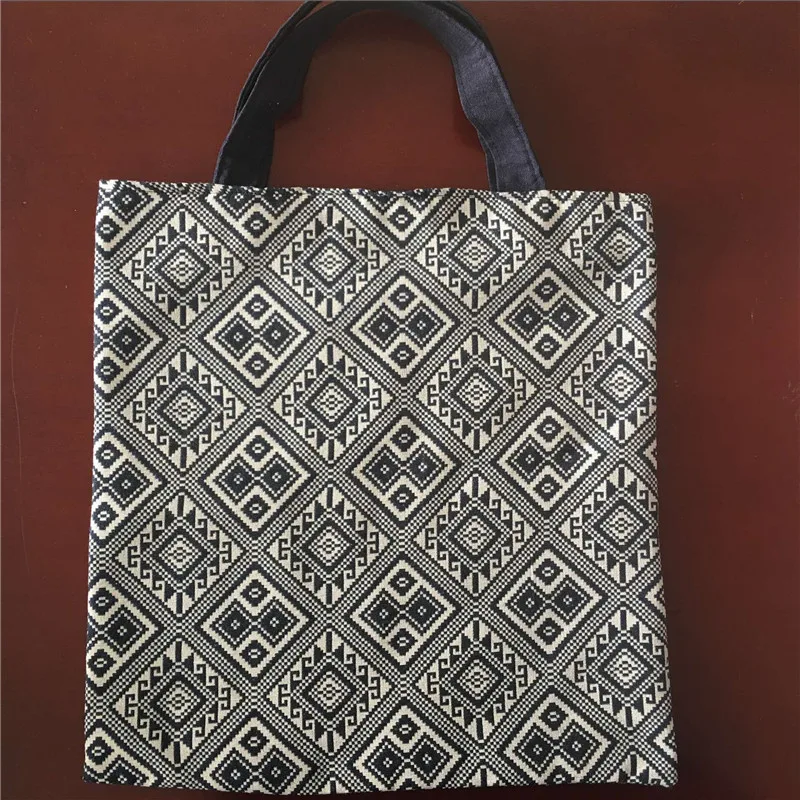 

YILE 2-layer Lining Cotton Canvas Eco Shopping Tote Handbag Geometry Diamond 526d