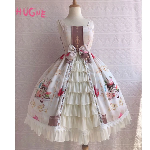 Ледяной десерт ~ милое печатное шифоновое платье для вечеринок гофрированное