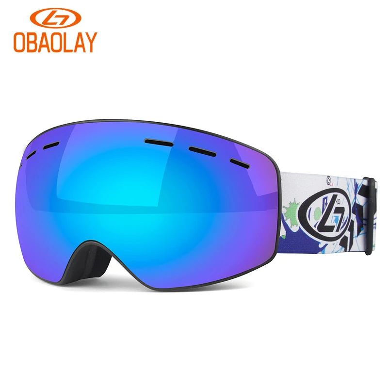 Black Frame Blue Профессиональные лыжные очки с двойными линзами UV400, противотуманные детские очки для сноуборда, очки с милым рисунком для катания на лыжах, Детские снежные очки - Цвет: Black Frame Blue