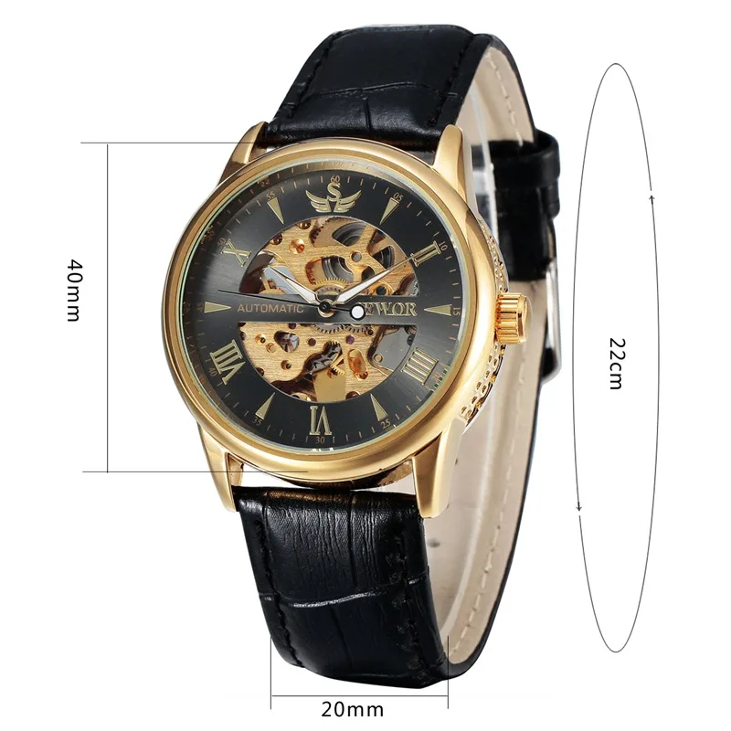 SEWOR механические золотые часы мужские брендовые с кожаным ремешком роскошные