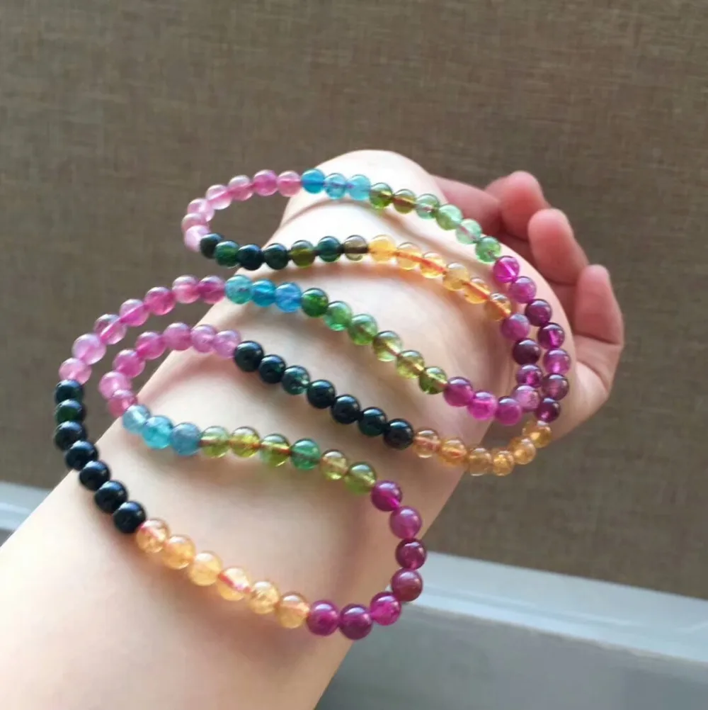 Натуральный Цветной Турмалин AAAA прозрачные круглые бусины 3 круга браслет модное