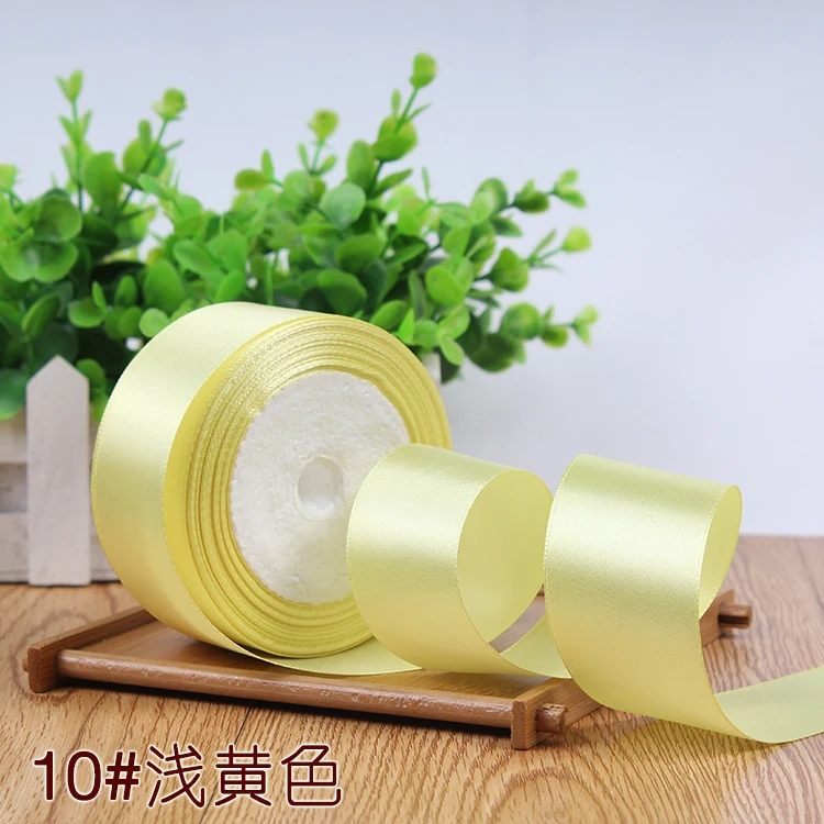 light yellow 25 ярдов 6/10/15/20/25/40/50 мм атласными лентами DIY искусственный шелк розы Ремесла поставок швейной фурнитуры Скрапбукинг Материал - Цвет: light yellow