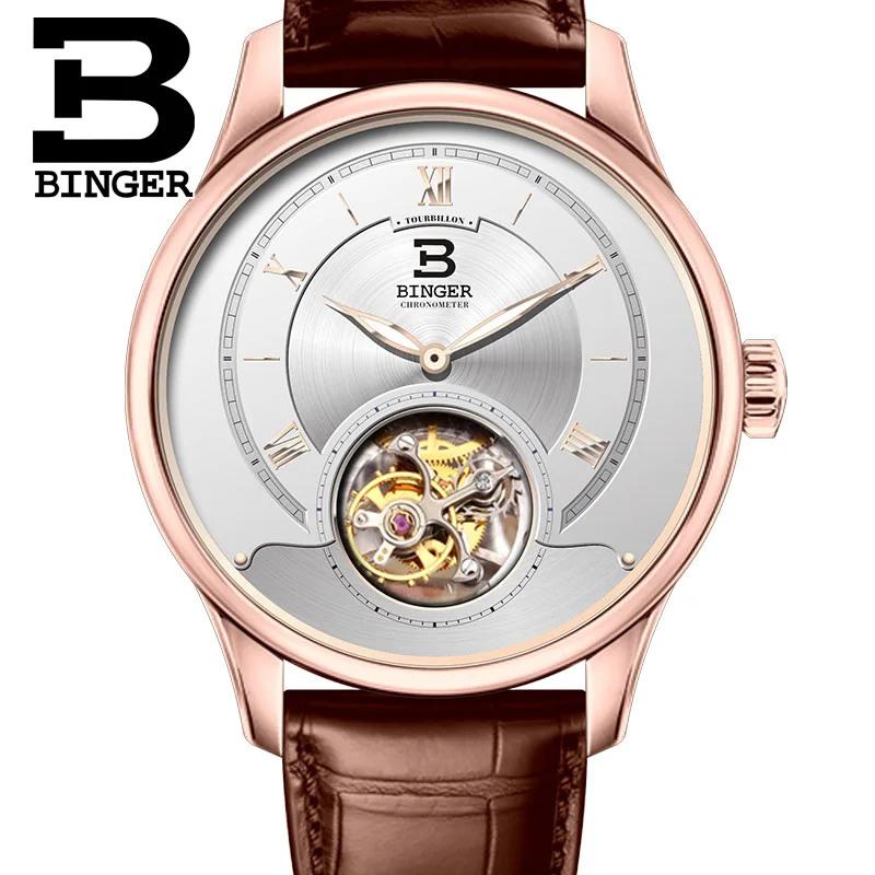 Высококачественные механические часы Seagull Tourbillon с крокодиловым кожаным ремешком сапфировые Мужские автоматические часы Бингер синий циферблат - Цвет: 03