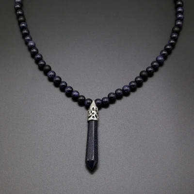BLUE SAND STONE Заживление натурального камня Кристал острый энергетическя колонна шестиугольный кулон ожерелье тигровый глаз Длинные с бусинами Йога ожерелье ювелирные изделия для мужчин - Окраска металла: BLUE SAND STONE