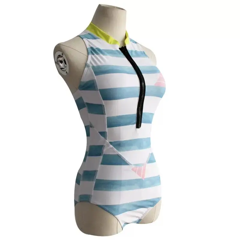 2018 Brand New Women Swimwear One Piece Swimsuit Blue Stripe Bathing Suit Zipper Female Big Size | Спорт и развлечения