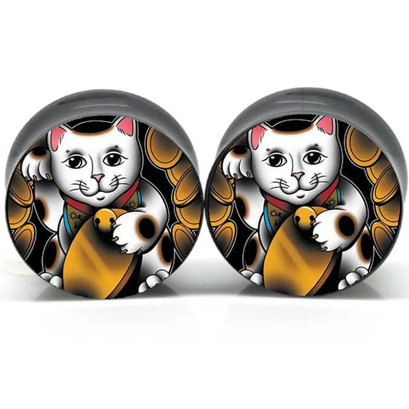 1 пара Lucky Cat акрил седло штекер уха датчики туннельная плоть туннель бижутерия