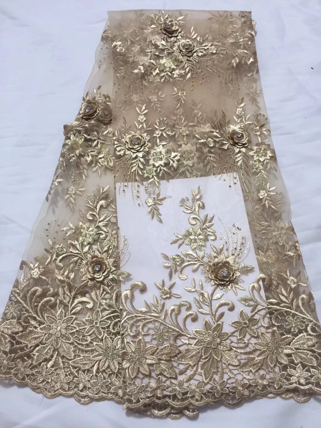 

Nigerian Lace Fabric 2018 High Quality Lace Beige Pink French Tulle Lace Fabric With Stones Party African Lace Material LCD987