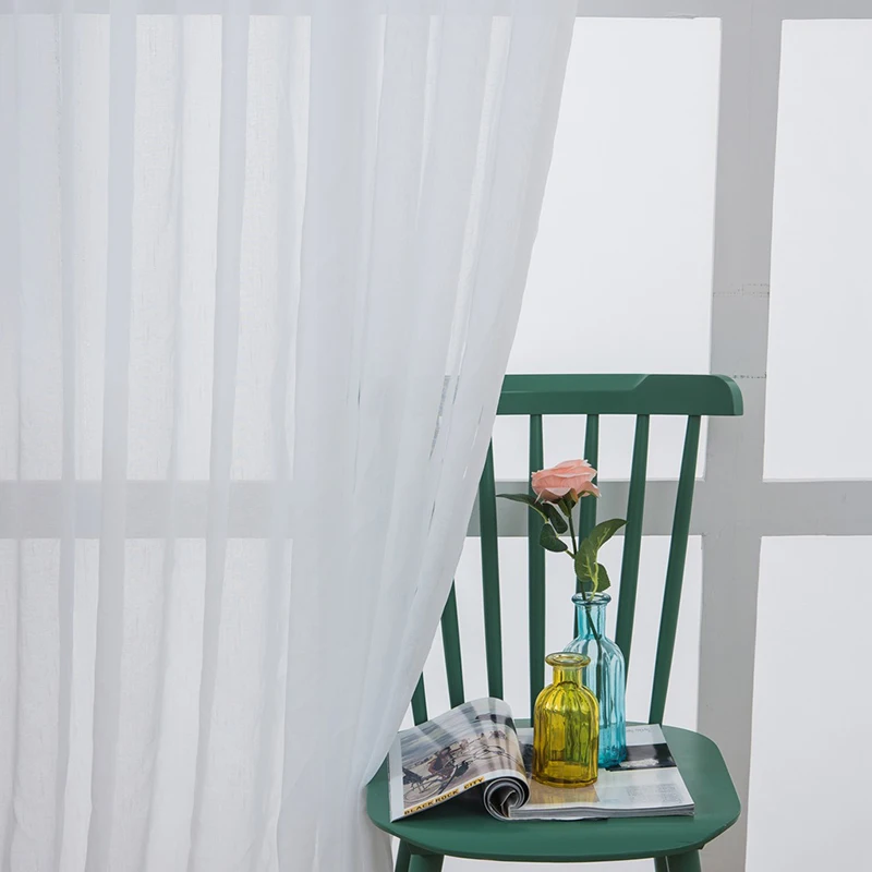 

White Voile Curtains Modern Window Decoration Striped Sheer Curtain Kitchen Tulle One Panel