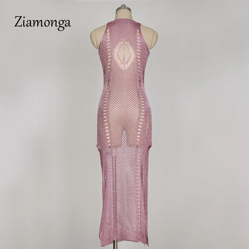 Женское трикотажное платье макси Ziamonga длинное пляжное золотистого и фиолетового