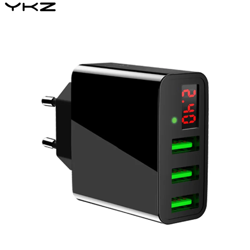 YKZ 3 USB порт зарядное устройство адаптер Светодиодный дисплей ЕС Plug Max 3.0A умная