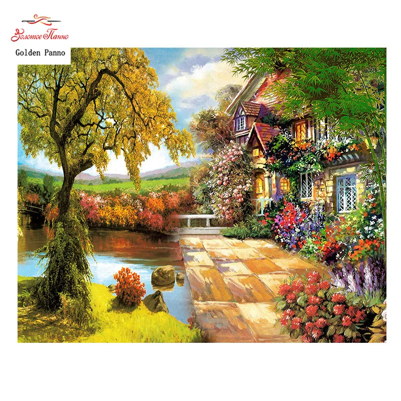 

Golden Panno,Needlework,Embroidery,DIY Scenic planting,Kits,14ct attic ,Sets For Embroidery,0111