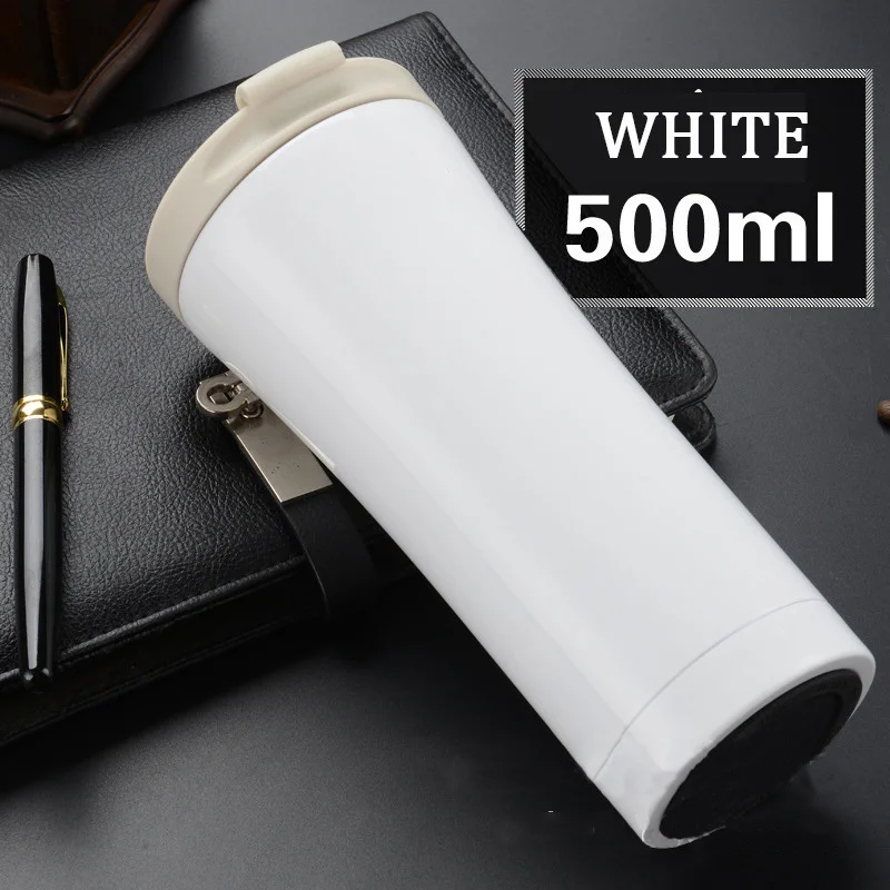 white 500 мл Автомобильная кофейная кружка с двойными стенками, термос из нержавеющей стали с изоляцией, чашка для чая и воды, Термокружка для путешествий - Цвет: white