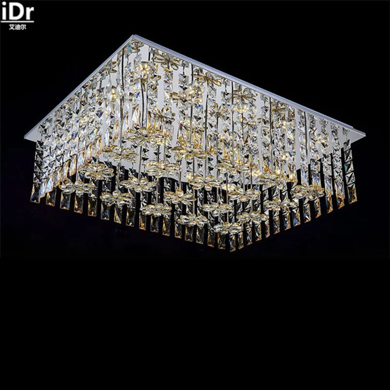 Континентальная Продолговатая прямоугольная хрустальная потолочная лампа для