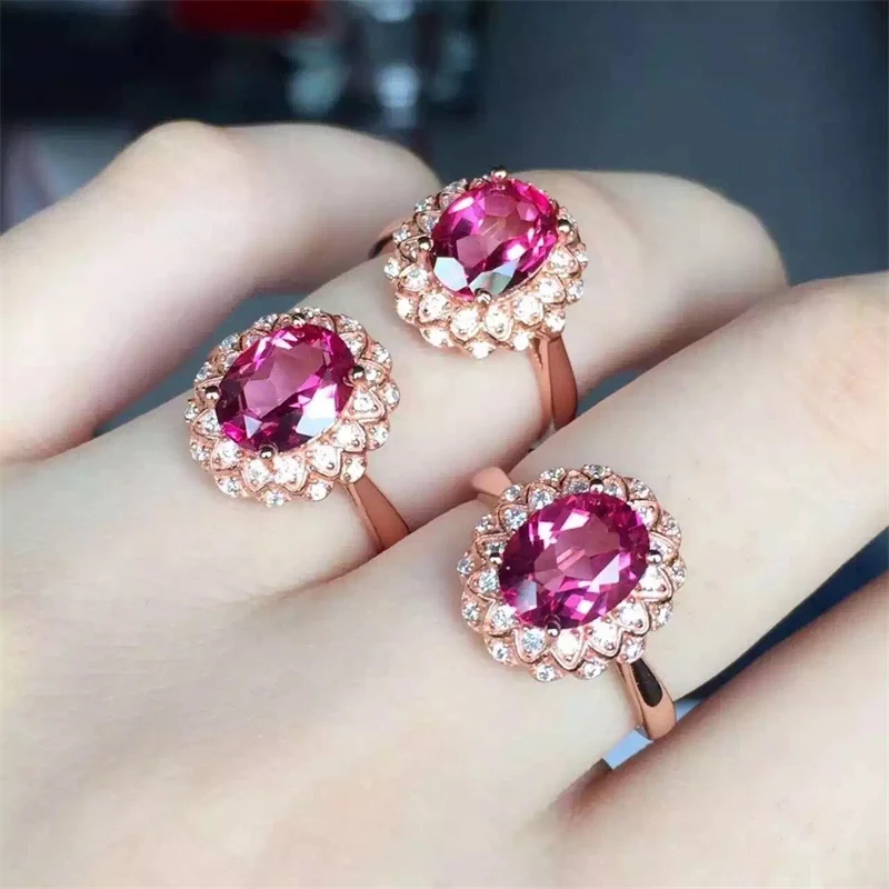 Серебряные кольца SHIQING с натуральными драгоценными камнями 100% розового цвета