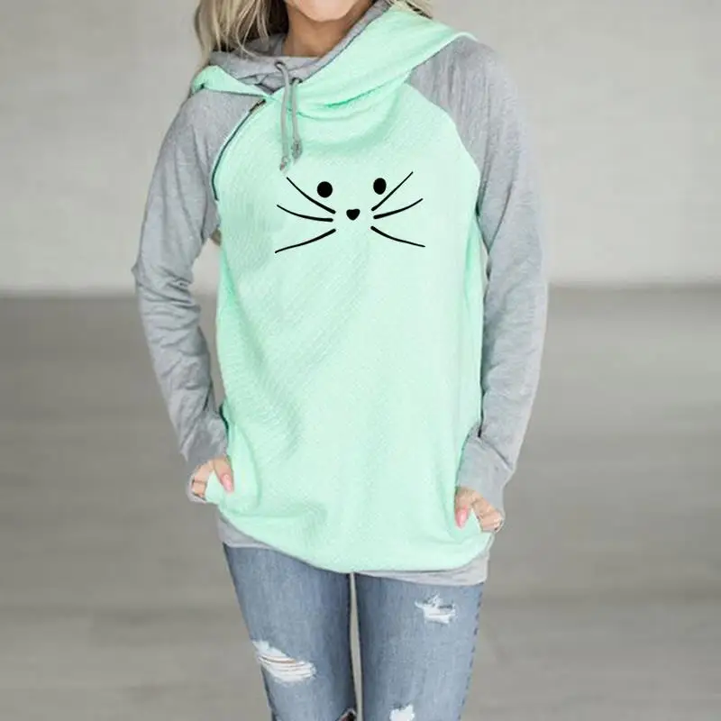 

2021 New Fashion Funny Cat Patterns Print Sweatshirt Femmes Corduroy Clothings Pattern and For Comfortable Harajuku Kawaii