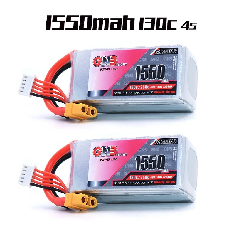2pcs 4S 1550mAh 130A Gaoneng GNB 1550MAH 14,8 V 130C/260C 4S Lipo аккумулятор Перезаряжаемый XT60 Разъем для RC моделей Мультикоптер рамка Асса - Цвет: 2pcs 4S 1550mAh 130A