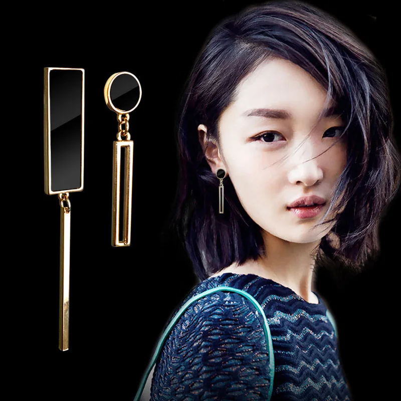 Корейские модные Асимметричные квадратные висячие серьги в виде полосок с