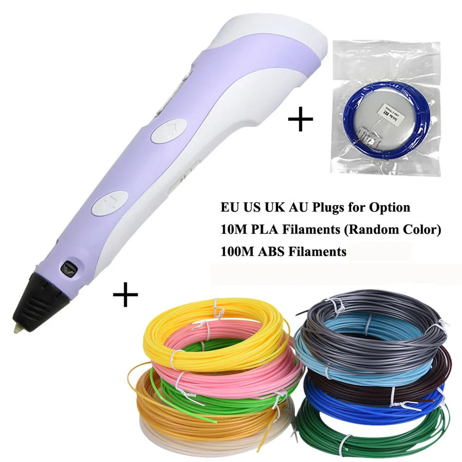 ABS/PLA DIY 3D ручка для печати светодиодный/ЖК-экран 3D Ручка для рисования+ 100 м нить креативная игрушка подарок для детей дизайн рисунок - Цвет: purple and 110m