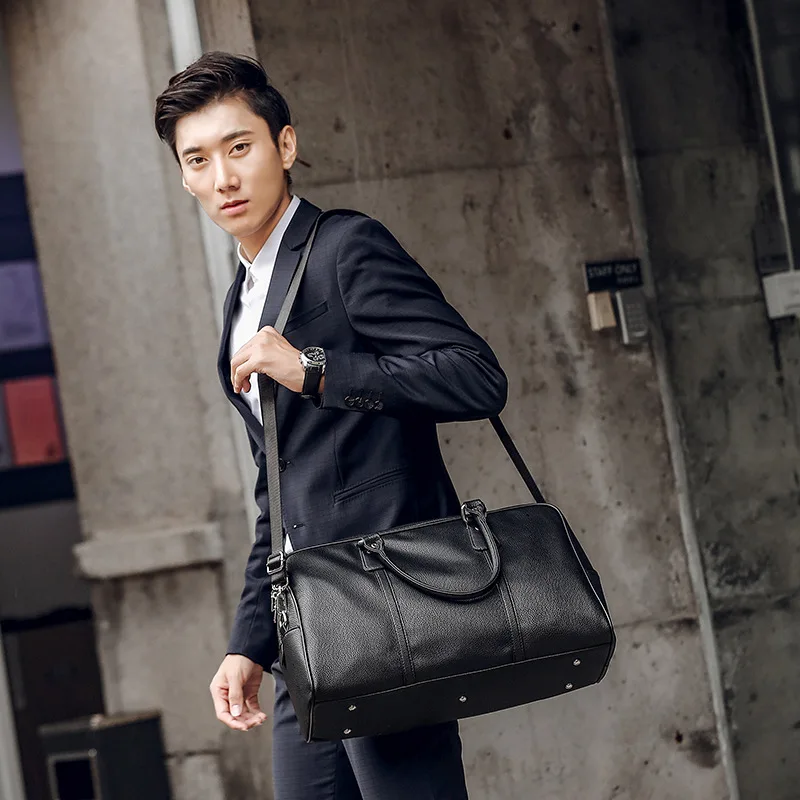 Черные мужские кожаные дорожные сумки 2019 ручная сумка короткий Дорожный чемодан