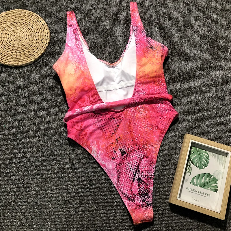 Женский купальник из змеиной кожи Цельный с высокой талией Бразильский