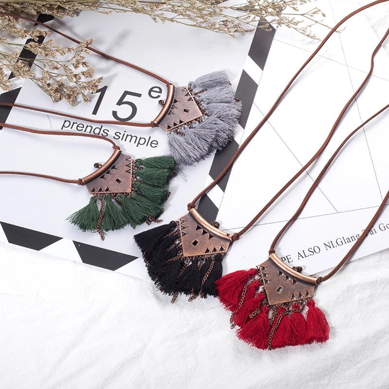 Женский чокер в стиле бохо этническое ожерелье с подвеской кисточкой Длинная