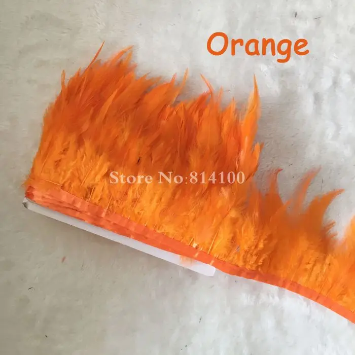 orange 10 ярдов/партия; сделаны из Натурального Коричневого курица петух с перьями из хвоста петуха бахрома отделка из перьев для украшения для одежды - Цвет: orange