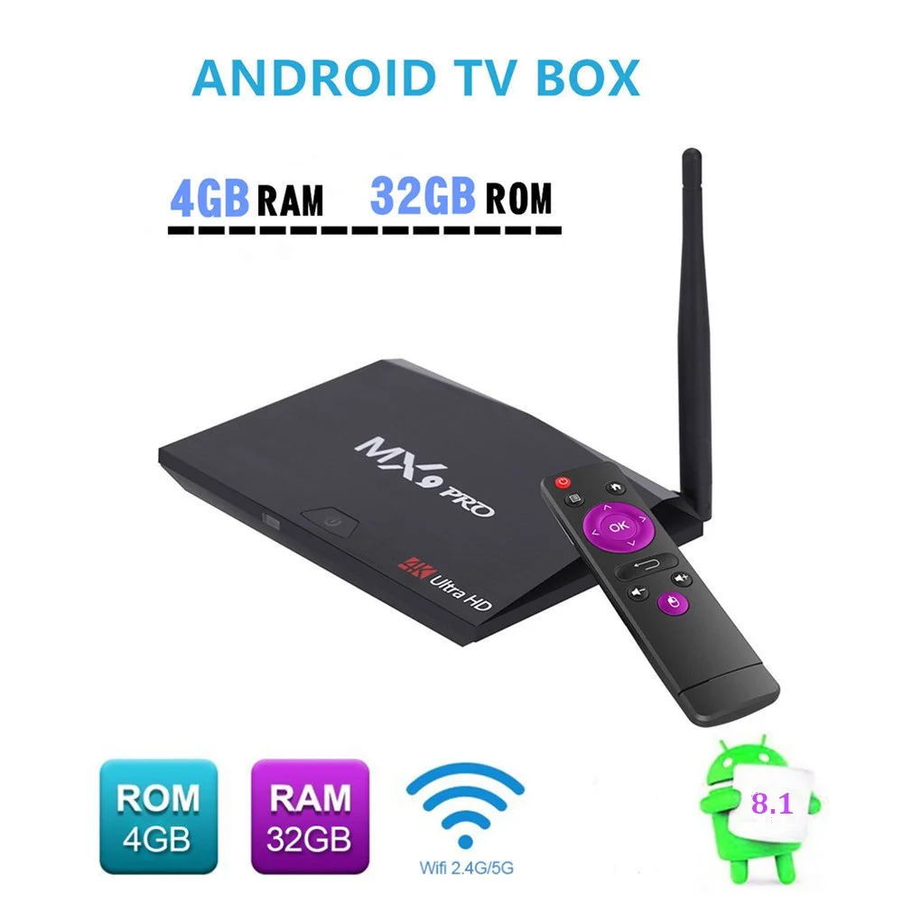 MX9 Pro TV Box Android 8.1 Boxtv 4GB 32GB RK3328 Quad Core 2.4G/5G WiFi Smart Set-top HDR10 4K Media Player | Электроника