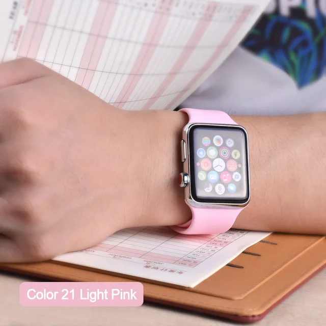 Apple Watch Красочный мягкий силиконовый спортивный пояс серии 4 3 2 1 38 мм 42 мм iWatch 40 мм резиновый ремень браслет с 44 мм серии 4 - Цвет ремешка: 21 pale pink
