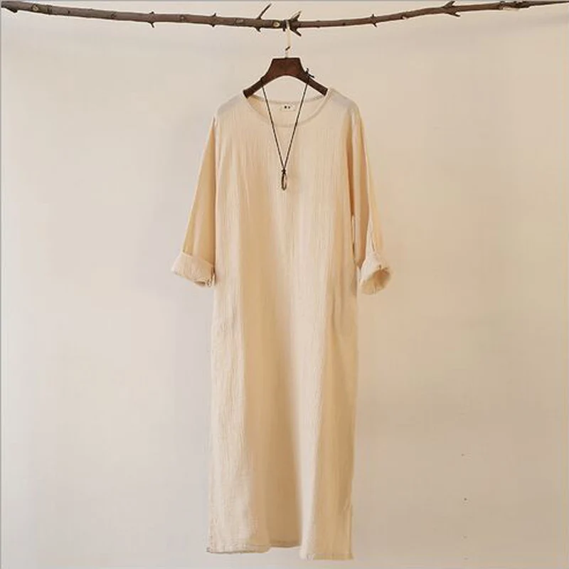 Женское платье из хлопка и льна винтажное длинное Повседневное макси весна лето