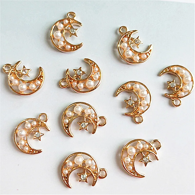 

10pcs/lot 19*13mm Alloy Creative Gold Moon Pearls Pendant Buttons Ornaments Jewelry Earrings Choker Hair DIY Jewelry Accessories