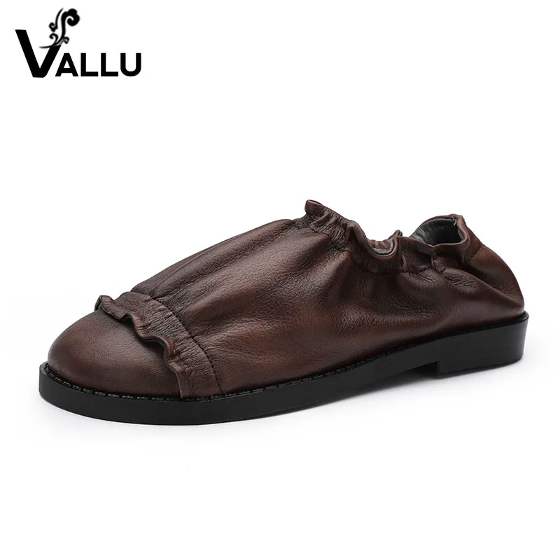 Женские лоферы VALLU винтажные Лоферы ручной работы из натуральной кожи с круглыми