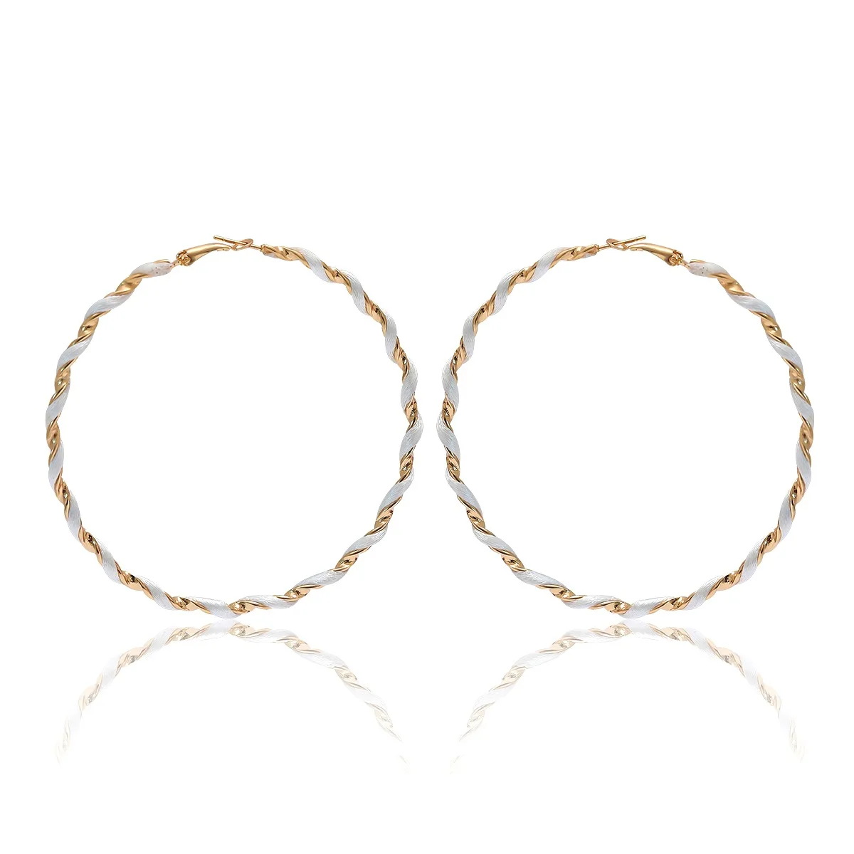 gold white Новинка, гипербола, скрученные спиральные золотые, серебряные, большие серьги-кольца для женщин, женские серьги с большой петлей, массивные серьги - Окраска металла: gold white