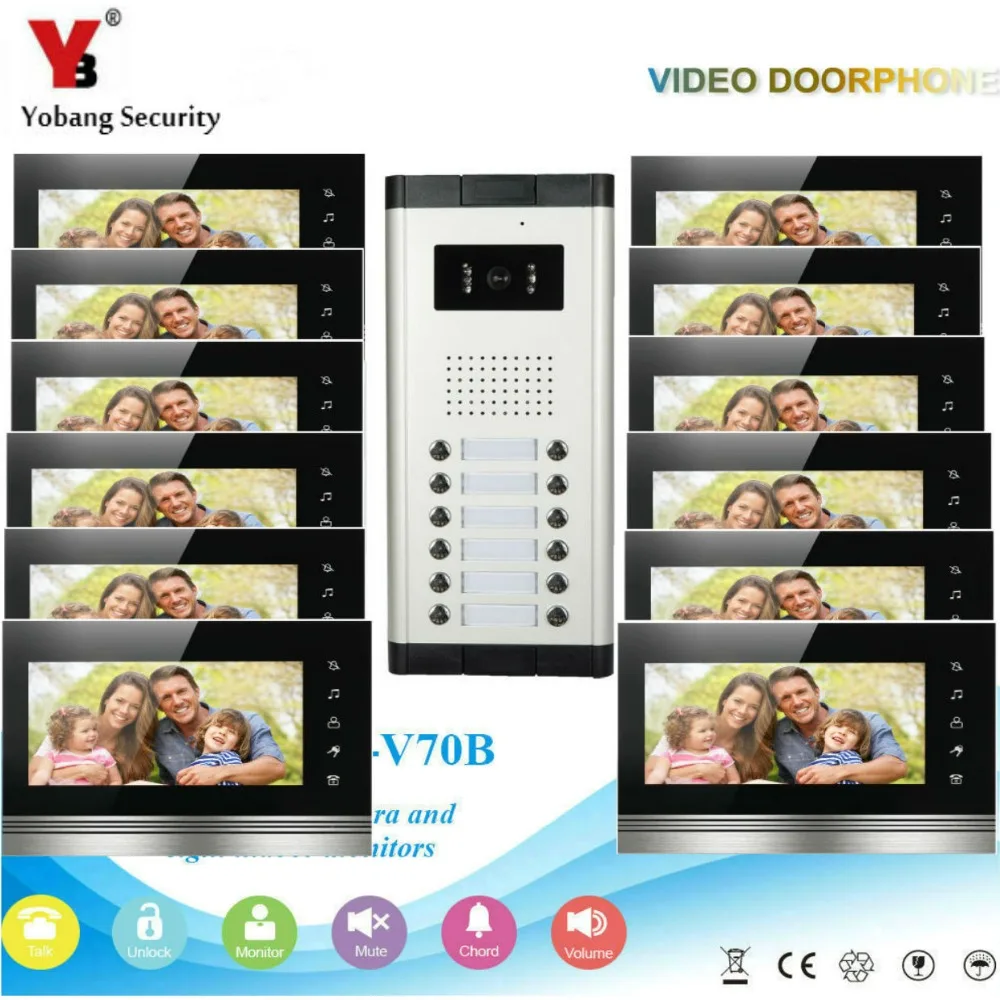 Yobang безопасности проводной 7 &quotдюймовый LCD громкой видео домофон HD ИК камера